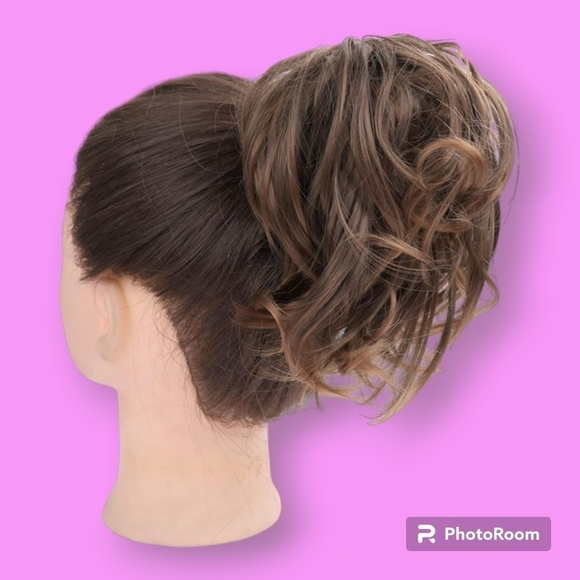 Golden Brown Messy Wavy Hair Bun Scrunchy - Picture 1 of 4